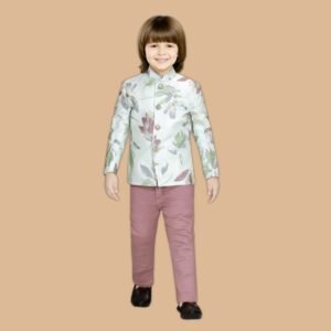 Boys' Designer Mint Green Floral Jodhpuri Suit with Mauve Trousers
