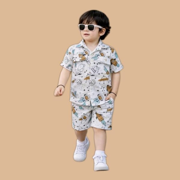 Boys Space Rocket Print Shirt and Shorts Cord Set