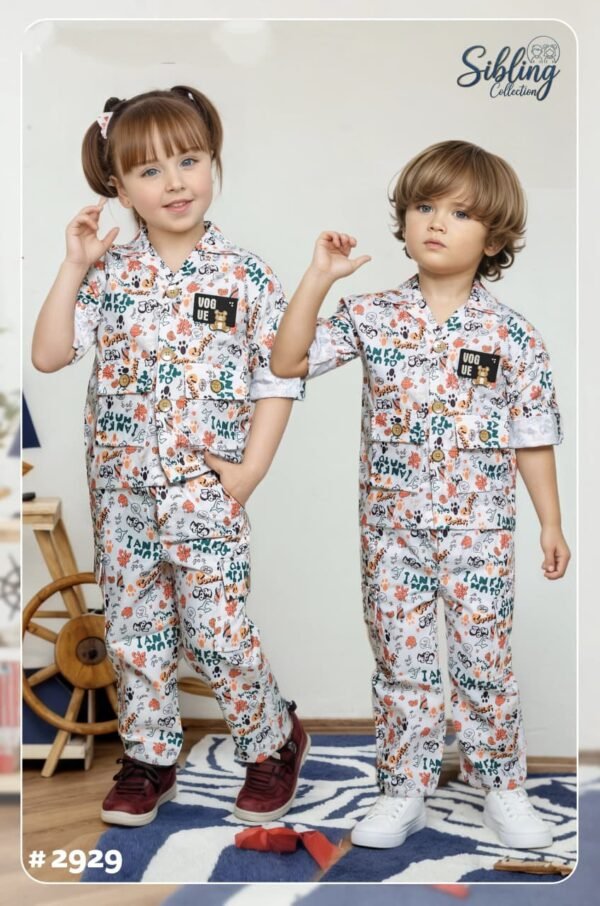 Urban Explorer Sibling Printed Cargo Set – Unisex 2-Piece Streetwear