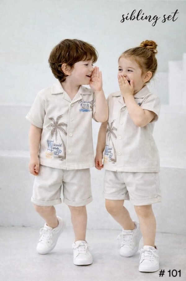 Tropical Palm Tree Sibling Matching Summer Set – Unisex Cotton 2-Piece